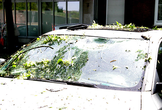 Beule: Sturmschaden an der Windschutzscheibe des parkenden Wagens an der Kölnstraße.